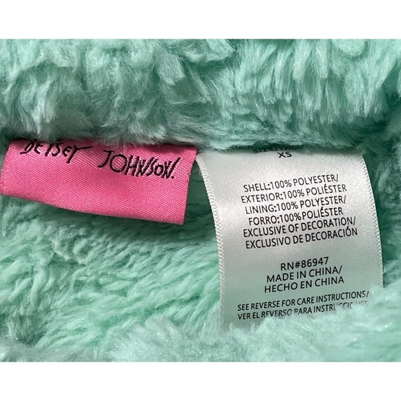 Girl’s Betsey Johnson Teal Sherpa Hooded Pullover Sweater Sweatshirt Size XS - Picture 6 of 6
